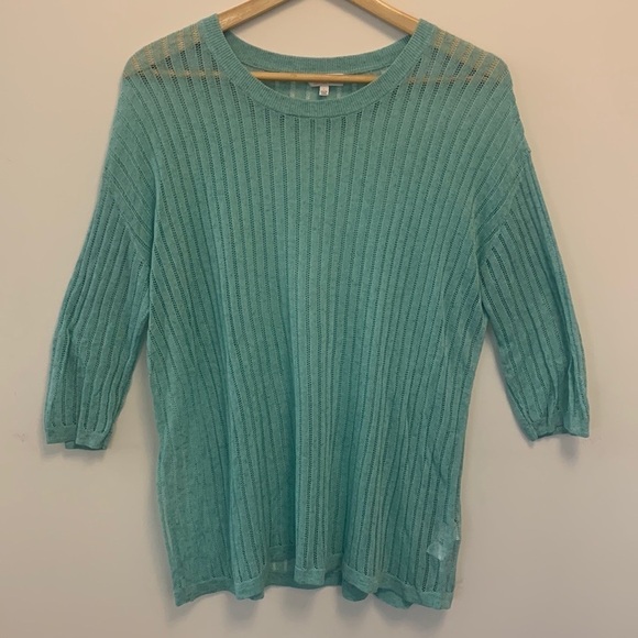 ARITZIA WILFRED linen blend lightweight sweater 3/4 sleeves aqua colour large - Picture 2 of 10